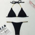 Conjunto de dos piezas de bikini de color sólido con cintura alta y cuello colgante en el pecho con cadena NSLRS133455