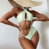 wrap chest hollow backless hanging neck solid color one-piece swimsuit NSLRS133456