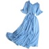 short sleeve waist large swing ruffle solid color dress-Multicolor NSYXG133473