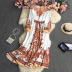 print Long Sleeve waist lace-up large swing Dress NSYXG133474