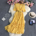 Short Sleeve round neck large swing long solid color Lace Dress NSYXG133475