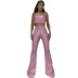 shiny suspender backless lace-up vest and high waist slim flared pant set NSLHC133479