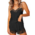 suspender backless high waist solid color lace vest and shorts pajamas two-piece set-Multicolor NSFH133484