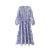 buttons printing V-neck long-sleeved lace-up loose dress NSAM133485