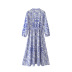 buttons printing V-neck long-sleeved lace-up loose dress NSAM133485