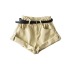 Shorts de mezclilla con cintura alta y pernera ancha rizada con cinturón-Multicolor NSXDX133493
