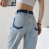 high waist Straight-leg loose contrasting color jeans NSXDX133494