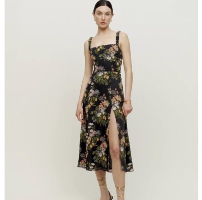 Backless Slim Sling Slit Elastic Floral Print Dress NSAM133366