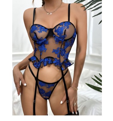 Embroidery Wrap Chest Backless Sling Color Matching Perspective Underwear Set NSRBL133433
