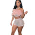 feather tube top backless high waist tight solid color mesh vest and shorts suit NSWWW134624