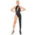 round neck sleeveless hollow tight solid color asymmetric jumpsuit NSWWW134626
