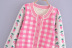 button color matching plaid cherry strawberry long sleeve knitted jacket NSAM134636