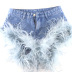 straight high waist stitching furry denim shorts NSSFN134647