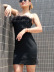 stitching furry slit high waist backless tube top solid color dress NSSFN134677