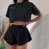 round neck short sleeve high waist letter printing t-shirt and shorts set NSSFN134686