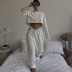 round neck long-sleeved ripped high waist loose Solid color sweatshirt two-piece suit NSSFN134687