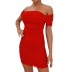 tight one-word shoulder high waist backless solid color mesh dress NSDWT134712