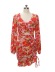V-neck long-sleeved hollow drawstring slim flower printed dress NSDWT134714
