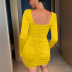 square neck long-sleeved backless slim high waist solid color dress-Multicolor NSDWT134716