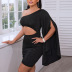 single-shoulder slant-neck slit-sleeve hollow high waist sequin solid color dress NSDWT134720