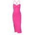 backless lace-up slim slit cross sling solid color dress NSHTL134725