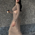 hollow round neck long-sleeved slim waistless long solid color dress NSHTL134728