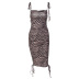 backless lace-up side drawstring slim sling striped print dress NSHTL134730