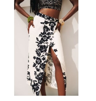 High Waist Slim Long Flower Print Skirt NSAM134644