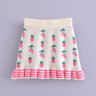 Slim High Waist Cherry Strawberry Color Matching Knitted Skirt NSAM134635