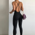 slim cross suspender backless high waist solid color jumpsuit NSLKL134758