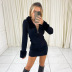 knitted zipper solid color stitching plush lapel long sleeve dress NSLKL134764