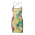 graffiti print low-cut backless cross suspender slim dress NSLKL134772