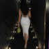 backless lace-up slit slim cross sling solid color dress NSHTL134795