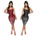 sling sequin wrap chest tight backless high waist dress NSYMS134799