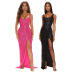 sequins suspender slit high waist slim long solid color dress NSYMS134801