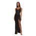 sequins suspender slit high waist slim long solid color dress NSYMS134801