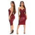 sequins deep V backless hanging neck slit tight solid color dress NSYMS134802