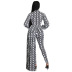 print long-sleeved stand collar high waist tight one-piece top and pant set NSYMS134803