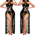 see-through Printed Slit sling backless high waist beach outdoor cover-up dress NSYMS134806