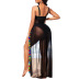 see-through Printed Slit sling backless high waist beach outdoor cover-up dress NSYMS134806