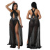 hot drill wrap chest cross high waist slit solid color see-through dress with panties NSYMS134807