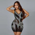 suspender hot drill backless v neck tight solid color perspective dress NSYMS134813