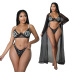 cabestrillo taladro caliente cintura alta manga larga color sólido transparente bikini conjunto de tres piezas NSYMS134816