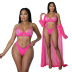 sling hot drill high waist long sleeve solid color see-through bikini three-piece set NSYMS134816