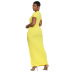 short-sleeved slit round neck tight drawstring solid color dress NSYMS134821
