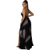 print lace-up backless hanging neck slit wrap chest high waist dress NSYMS134825
