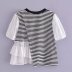stitching round  neck short sleeve loose striped T-shirt NSAM134856