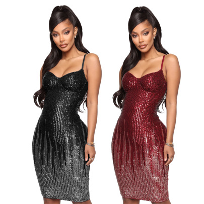 Sling Sequin Wrap Chest Tight Backless High Waist Dress NSYMS134799