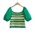stitchingpuff sleeve square neck short color matching knitted top NSAM134868
