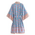 loose long sleeve lace-up slit flower print kimono dress NSAM134871